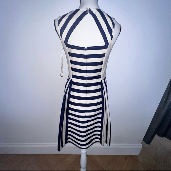 DKNY Navy and Cream Striped Fit and Flare Dress Size 4 - Picture 7 of 12